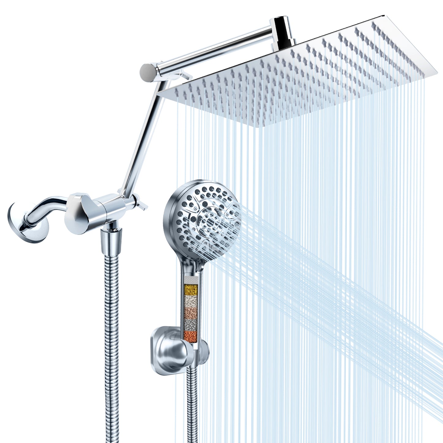 Rainfall Shower Head/Handheld Showerheads Combo, High Pressure Shower Head with Filter, Reinforced 60" Hose/Holder,Extension Arm Height/Angle Adjustable, Anti-Clog Nozzle