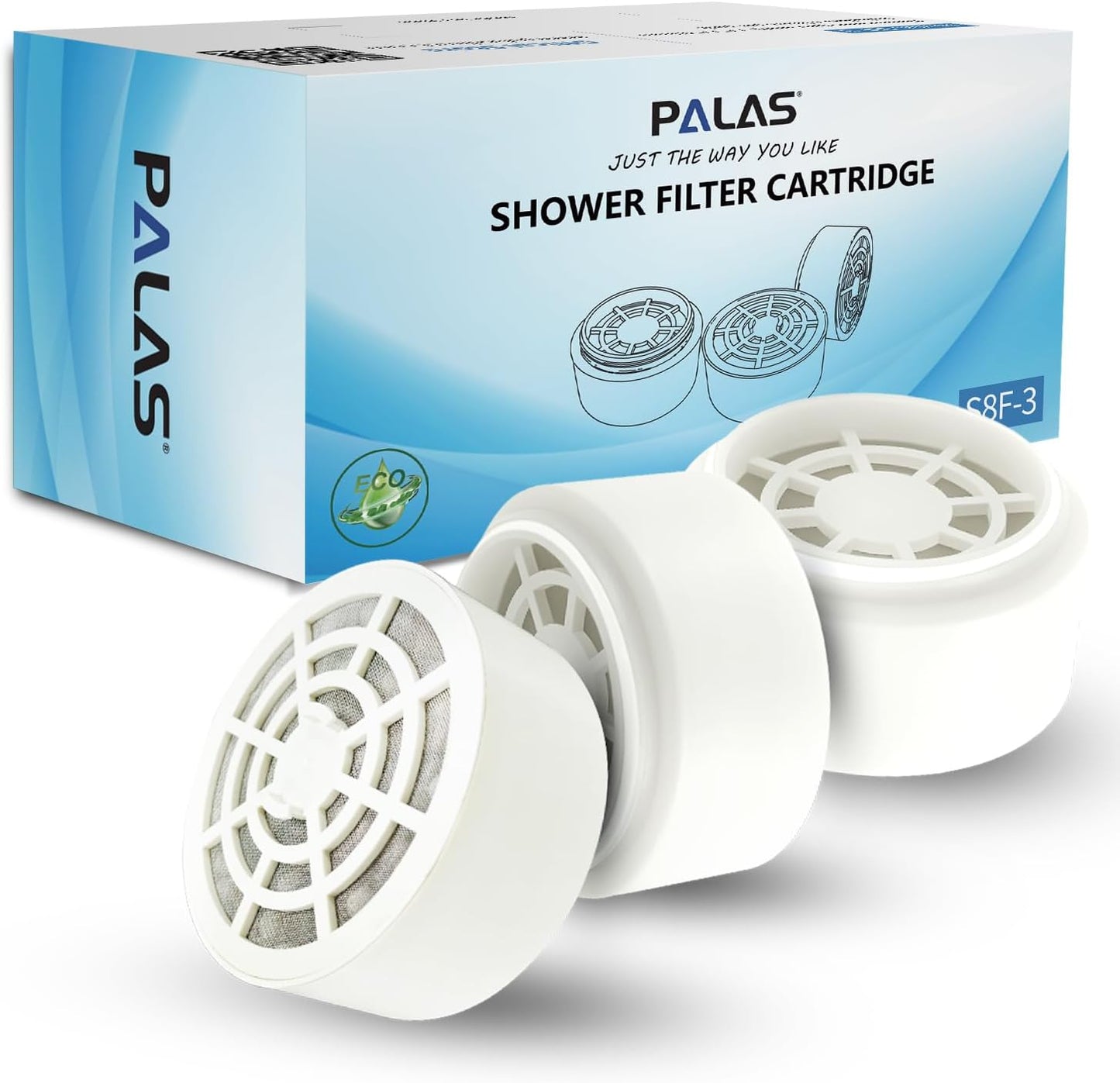 PALAS 22-Stage Shower Head Filter Cartridge, Replacement for Hard Water, Removes Chlorine & Harmful Substances, 3-Packs